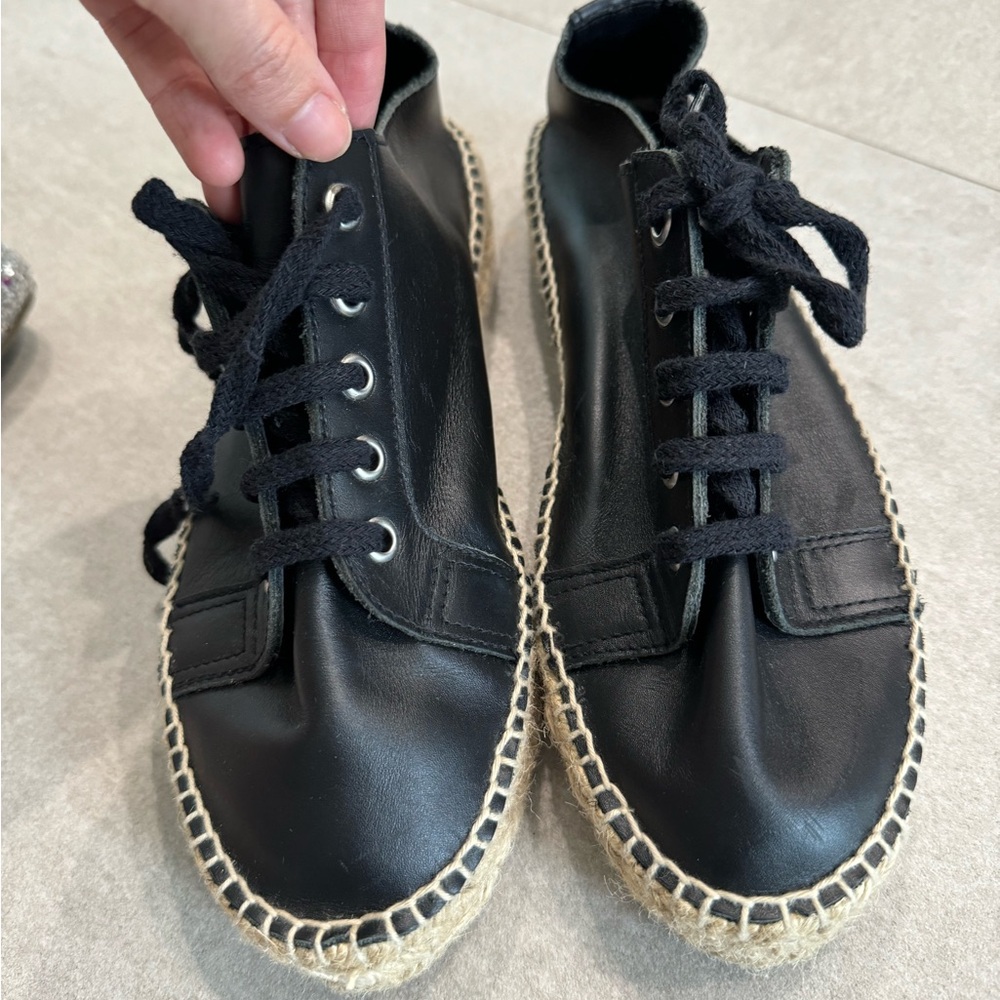 Saks Fifth Avenue Women's Paris Leather Espadrille Sneakers Black Size 8